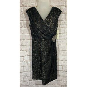 NEW Eliza‎ J Size 6 Lace Appliqué Dress Sequin Accent Sheath Black Stretch 9737